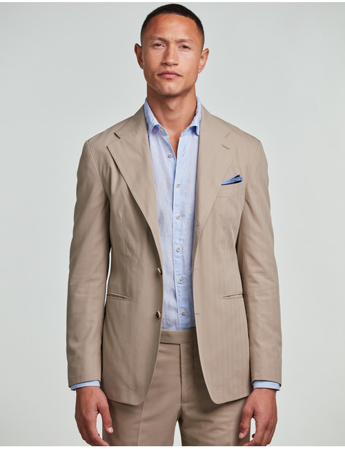 Slim fit linnen hemd met cut away kraag lichtblauw