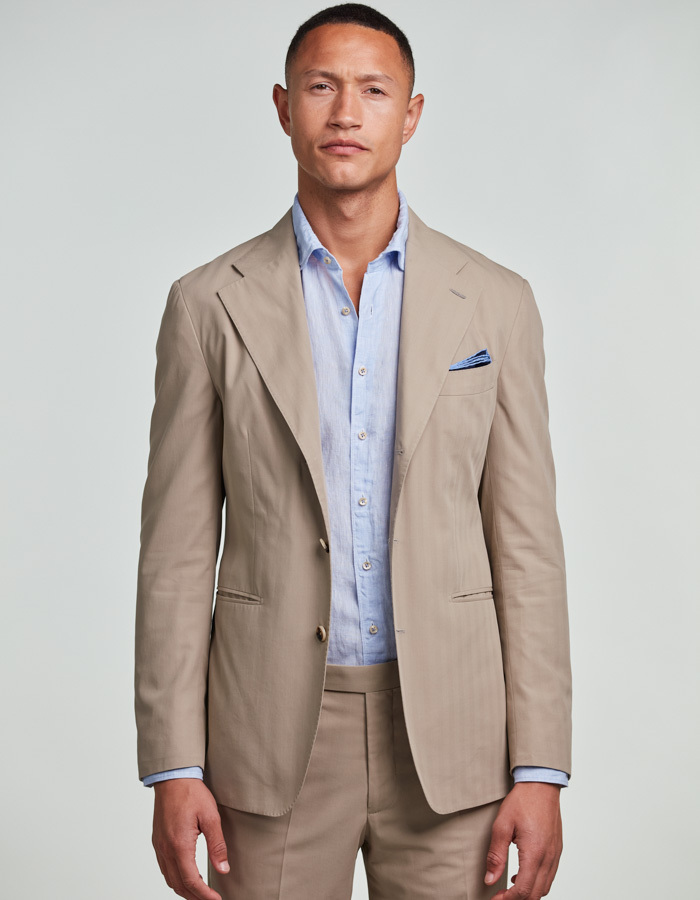 Slim fit linnen hemd met cut away kraag lichtblauw