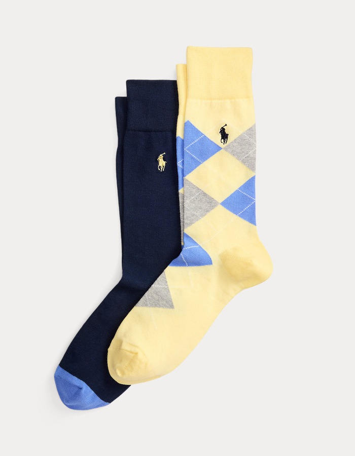 Argyle herensokken 2 pack in yellow navy