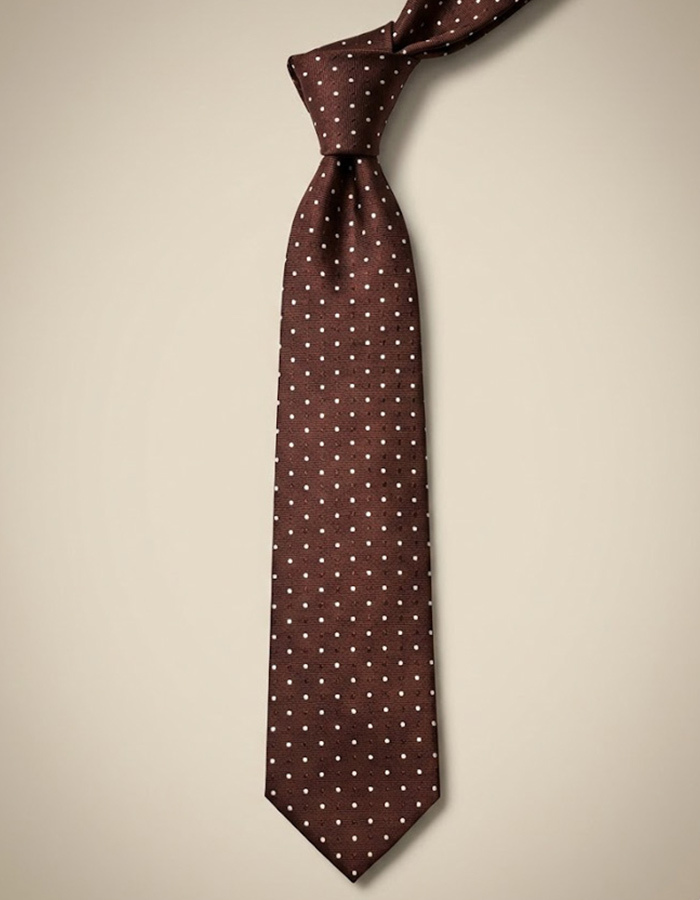 Zijden das met fijne stippen in donkerbruin