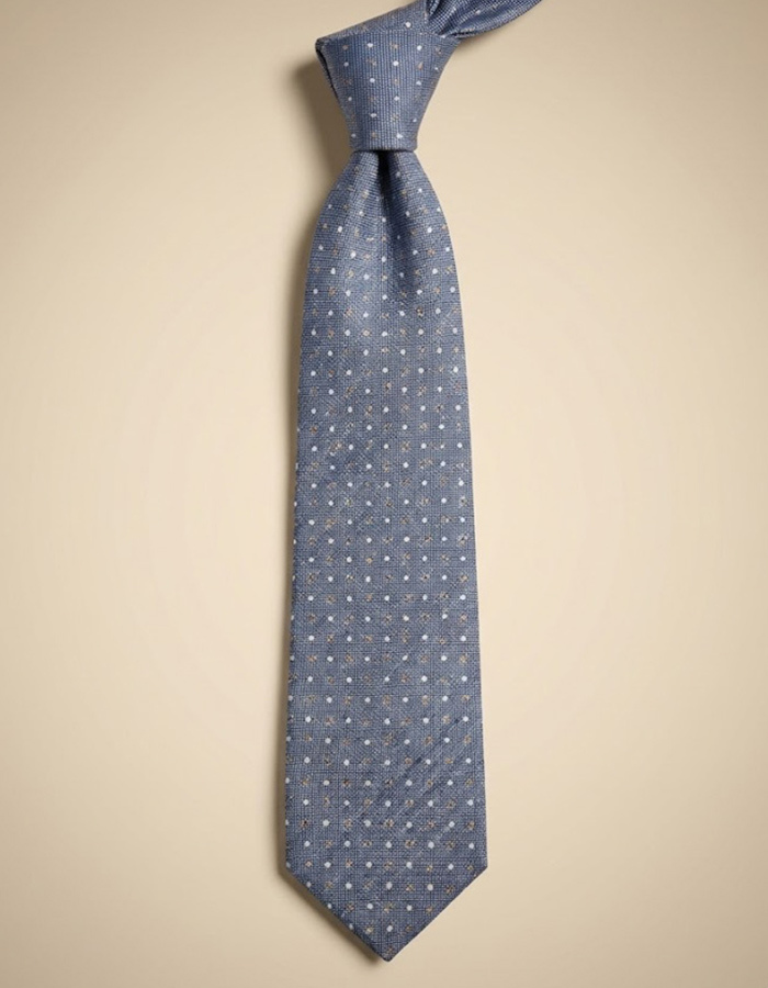 Zijden das met fijne stippen in denimblauw
