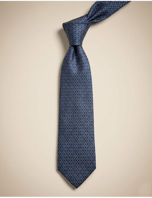 Zijden das met fijn cirkelmotief in blauw