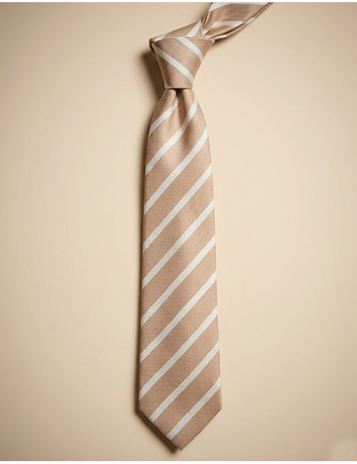 Zijden en linnen das met diagonale strepen in beige