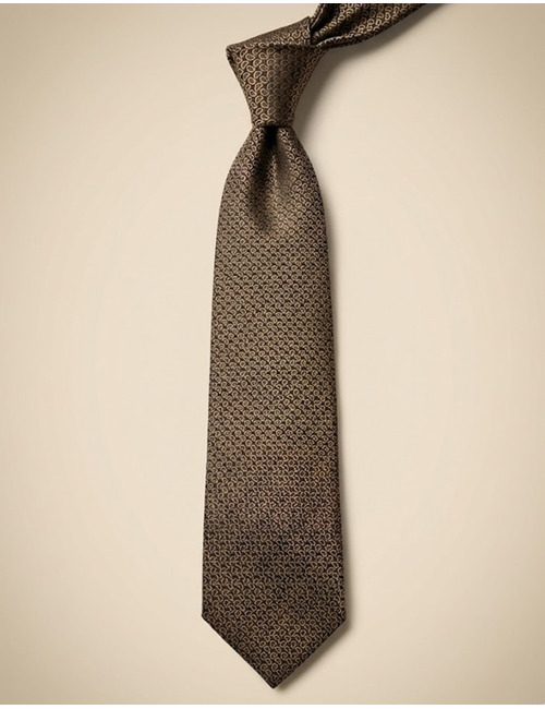 Zijden das met fijn geometrisch motief in bruin