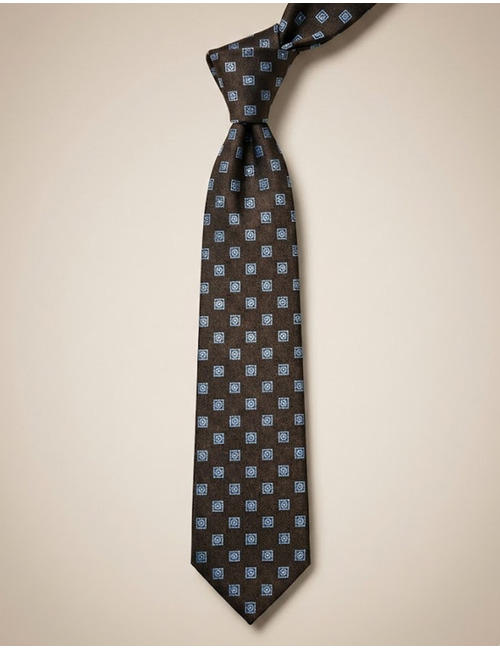 Zijden das met geometrisch motief in donkerbruin