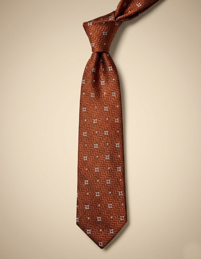 Zijden das met bloemmotief in roestbruin