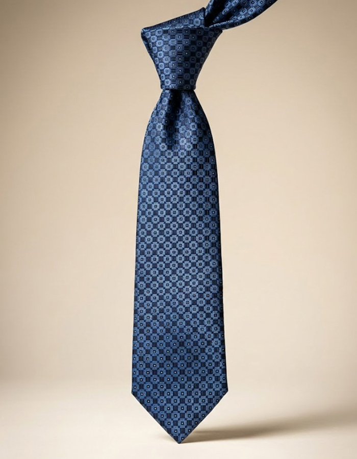 Zijden das met geometrisch motief in navy