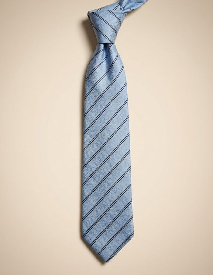 Zijden das met diagonale strepen in lichtblauw