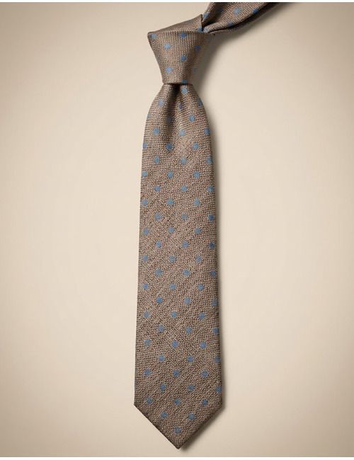 Zijden das met blauwe stippen in taupe