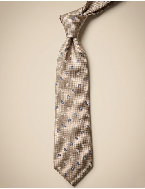 Zijden das met paisleymotief in zandkleur