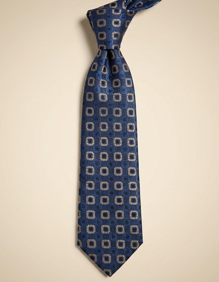 Zijden das met geometrisch motief in blauw