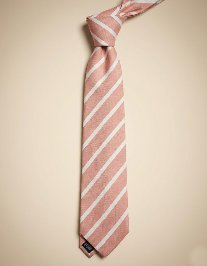 Zijden linnen das met diagonale strepen in roze