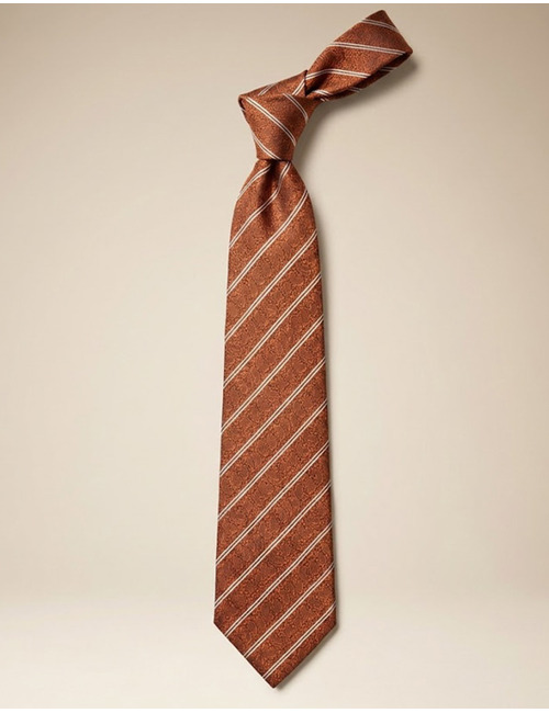 Zijden das met diagonale strepen in roestbruin