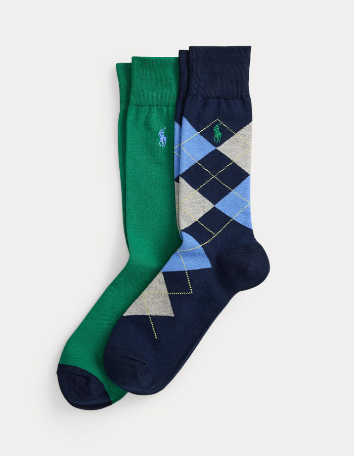 Katoenen herensokken 2-pack met ruitmotief navy groen