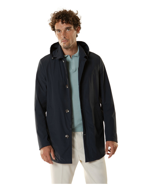 Waterafstotende stretch jas met afneembare kap navy