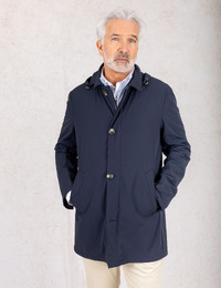 Waterafstotende stretch jas met afneembare kap navy