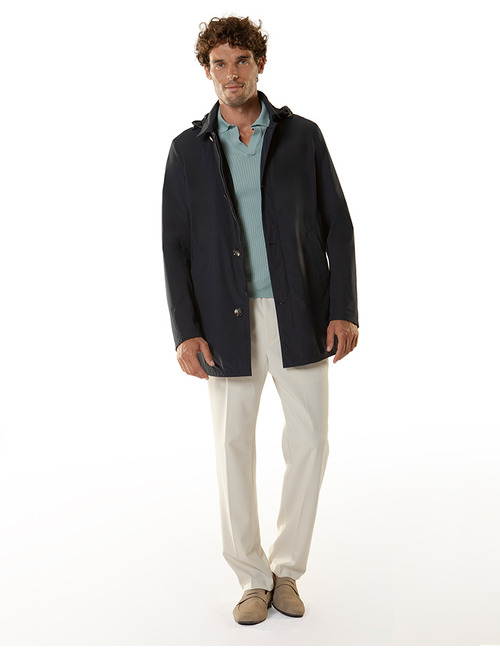 Waterafstotende stretch jas met afneembare kap navy