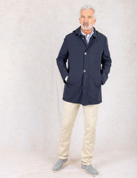 Waterafstotende stretch jas met afneembare kap navy