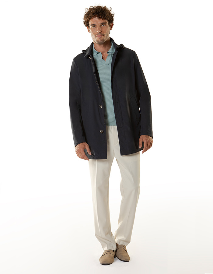 Waterafstotende stretch jas met afneembare kap navy