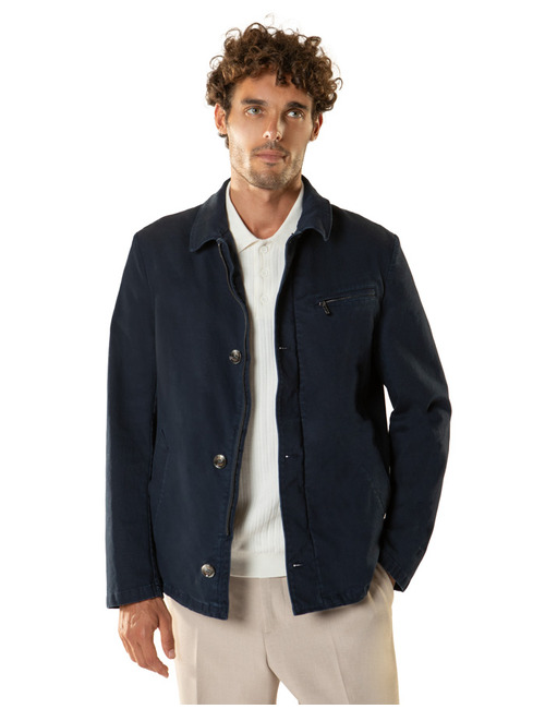Katoenen stretch jas met knoop- en ritssluiting navy