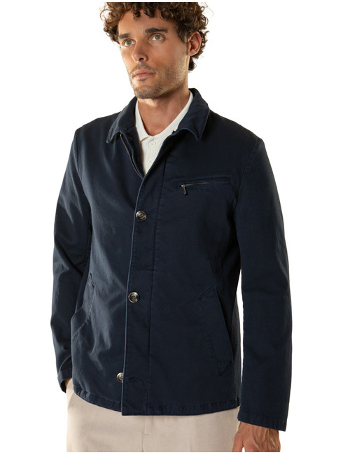 Katoenen stretch jas met knoop- en ritssluiting navy