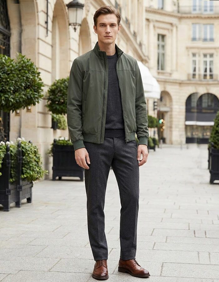 Waterafstotende stretch nylon blouson kaki