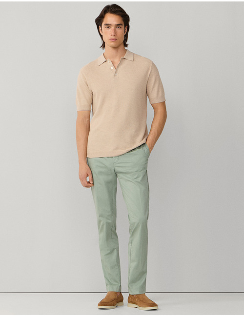 Katoen-kasjmier gebreide polo korte mouw 