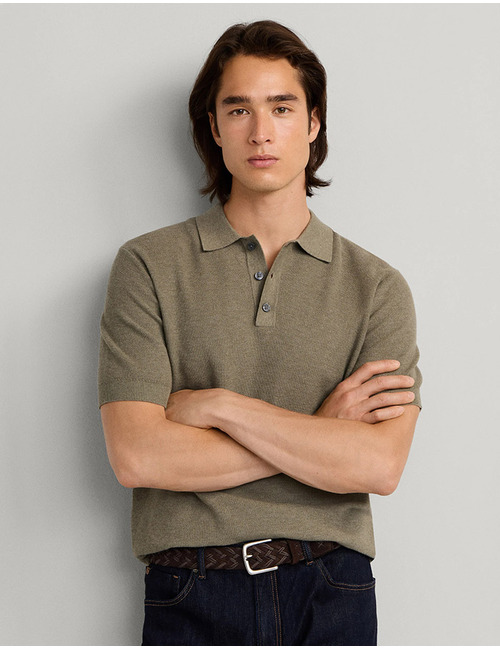 Katoen-kasjmier gebreide polo korte mouw 
