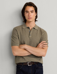Katoen-kasjmier gebreide polo korte mouw 