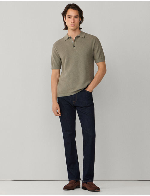 Katoen-kasjmier gebreide polo korte mouw 