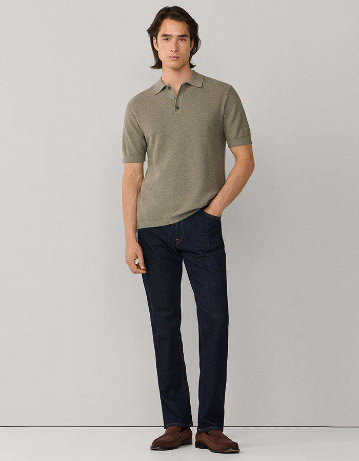 Katoen-kasjmier gebreide polo korte mouw 