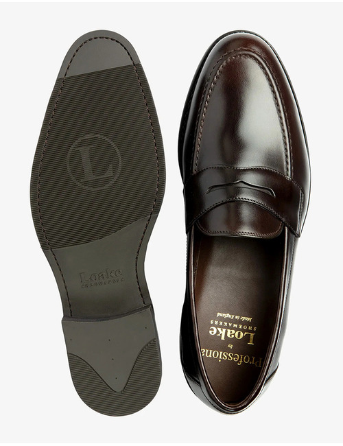 Imperial penny loafer in donkerbruin kalfsleer – F fit – rubber zool