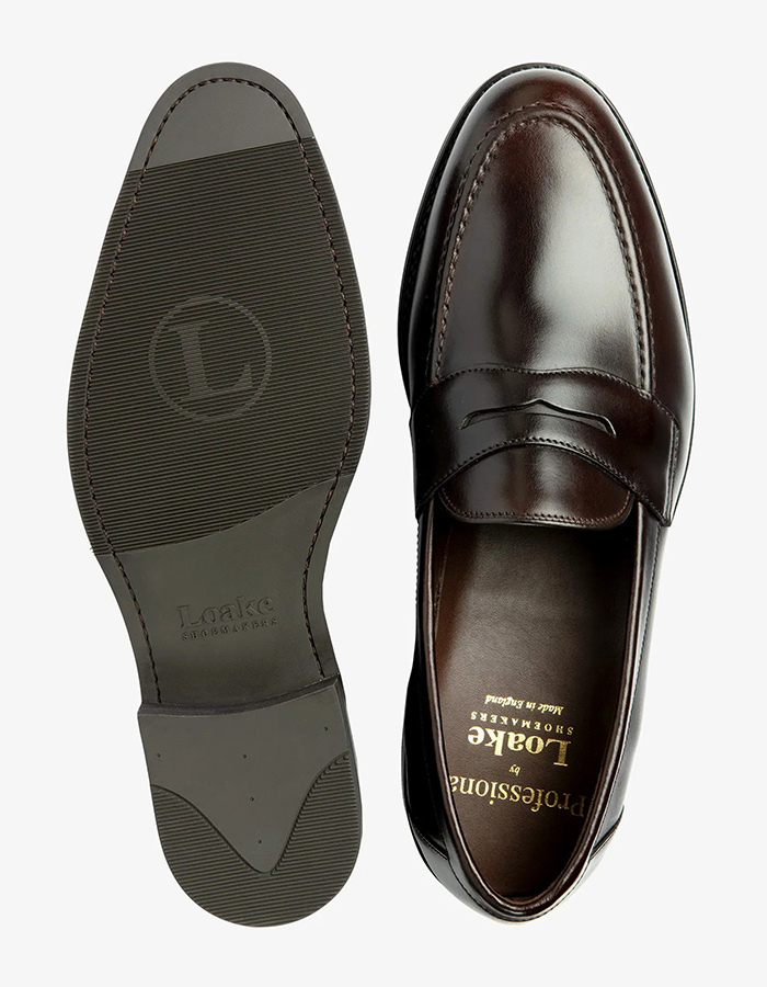 Imperial penny loafer in donkerbruin kalfsleer – F fit – rubber zool