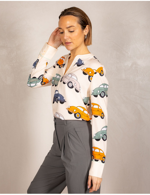 Blouse met retro autoprint in zijdeblend