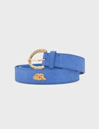 Marina - Blauwe leren riem met goudkleurige gesp