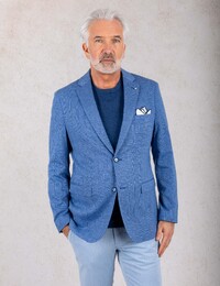 modern fit blazer in jersey met ton sur ton carreau blauw