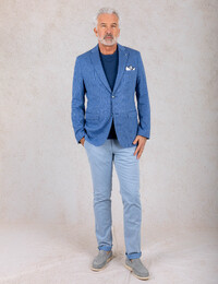 modern fit blazer in jersey met ton sur ton carreau blauw