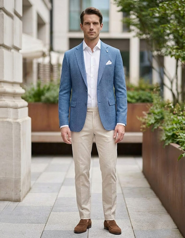 modern fit blazer in jersey met ton sur ton carreau blauw