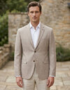 modern fit jersey blazer met ton sur ton carreau sand