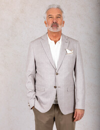 modern fit jersey blazer met ton sur ton carreau sand