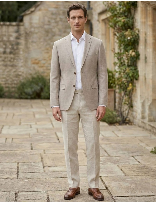 modern fit jersey blazer met ton sur ton carreau sand