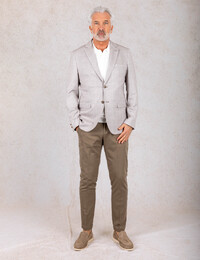 modern fit jersey blazer met ton sur ton carreau sand