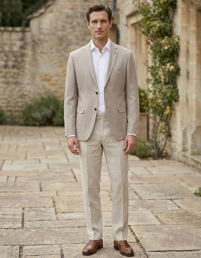 modern fit jersey blazer met ton sur ton carreau sand