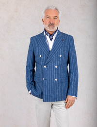 slim fit croisé blazer in linnenblend blauw