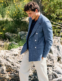 slim fit croisé blazer in linnenblend blauw