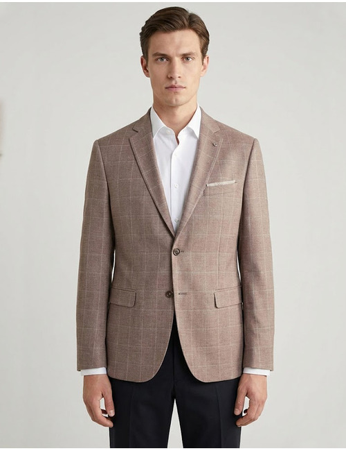 modern fit jersey blazer met ton sur ton carreau taupe