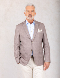 modern fit jersey blazer met ton sur ton carreau taupe