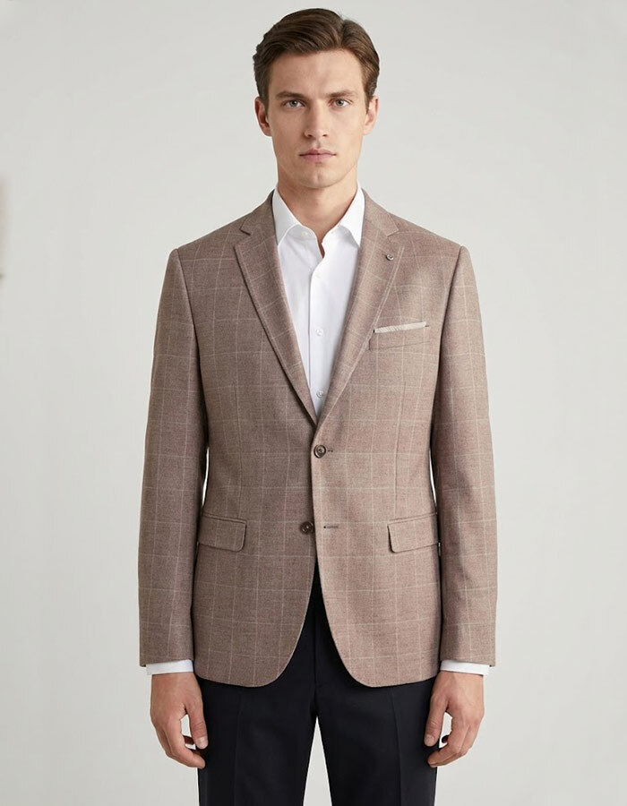 modern fit jersey blazer met ton sur ton carreau taupe