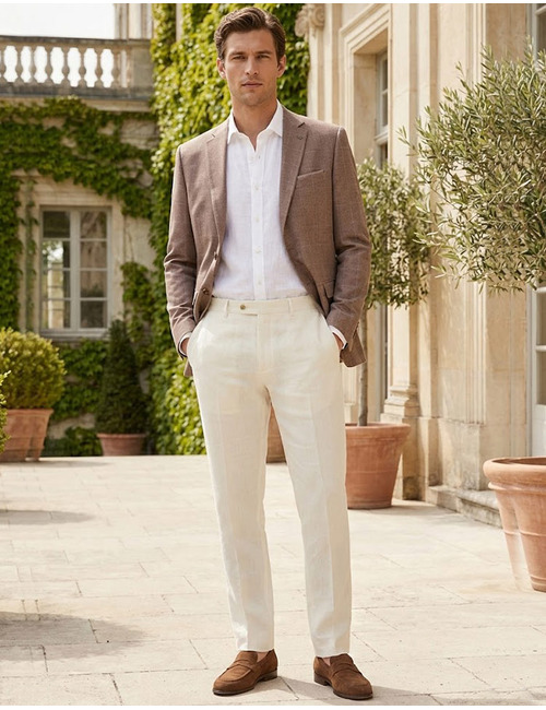 modern fit jersey blazer met ton sur ton carreau taupe