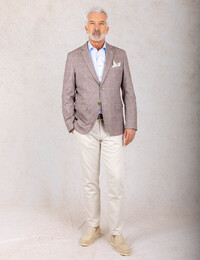 modern fit jersey blazer met ton sur ton carreau taupe